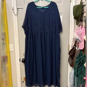 Elegant Navy Lace Overlay Wedding Dress